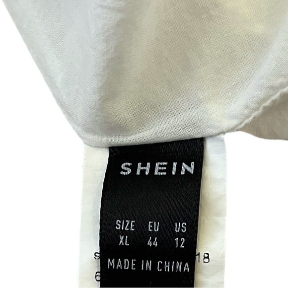 Shein Button Front Smocked Shirred Strapless White Mini Dress Swim Cover Up XL - Picture 4 of 5